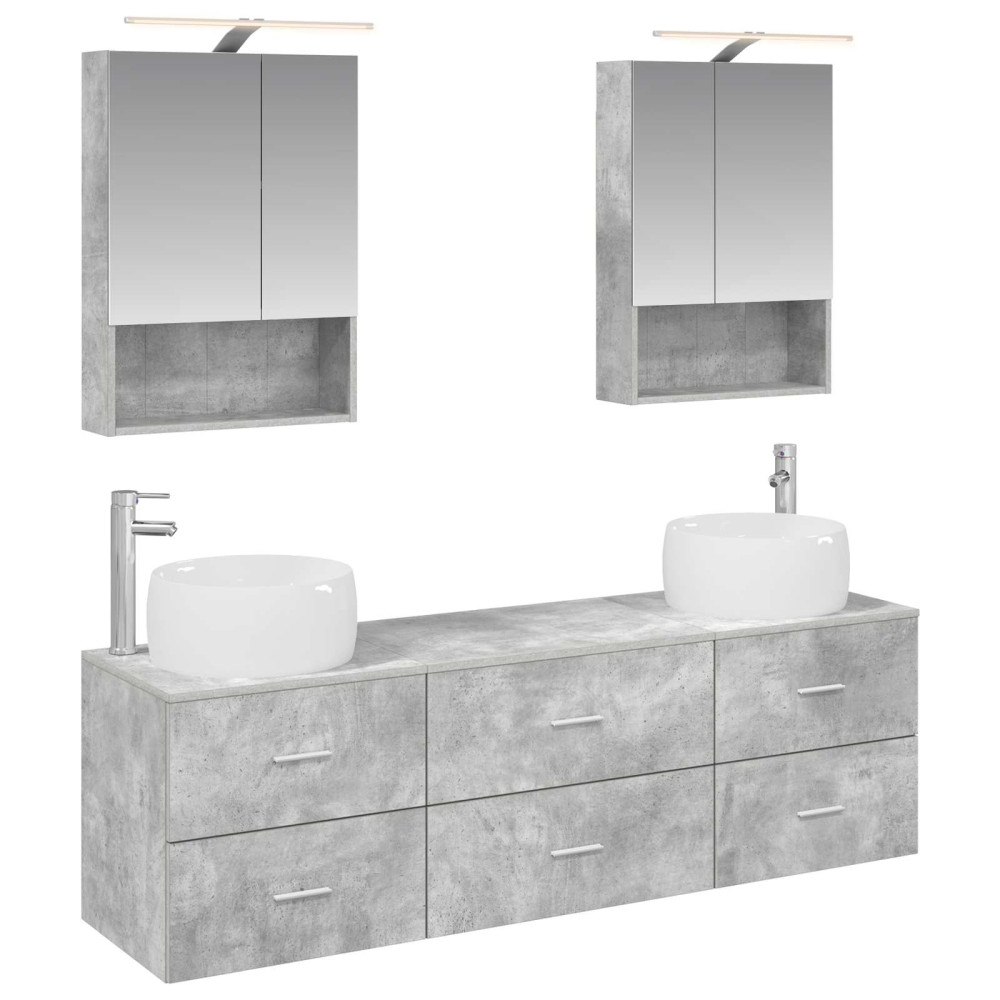 vidaXL Badrumsmöbelset 5 pcs Betonggrå Konstruerat trä och glas