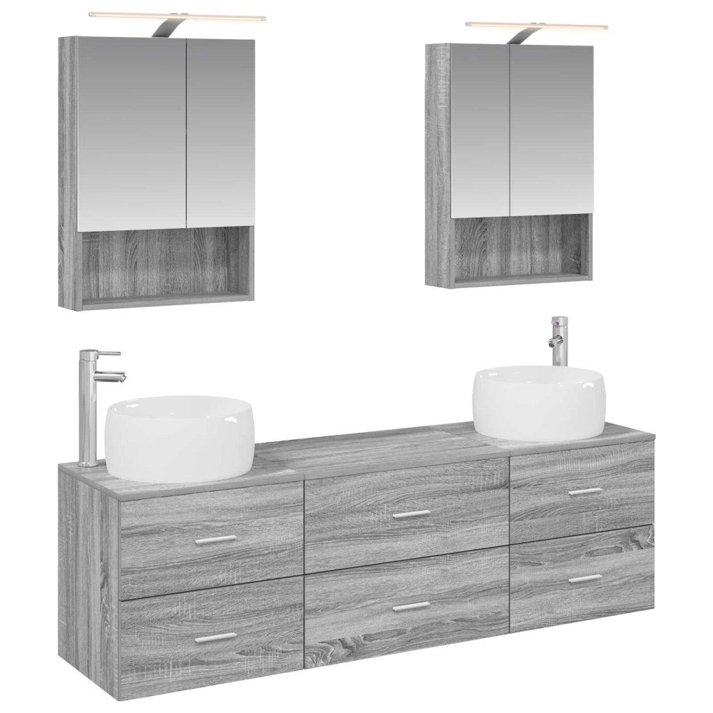 vidaXL Badrumsmöbelset 5 pcs Grå Sonoma Konstruerat trä och glas
