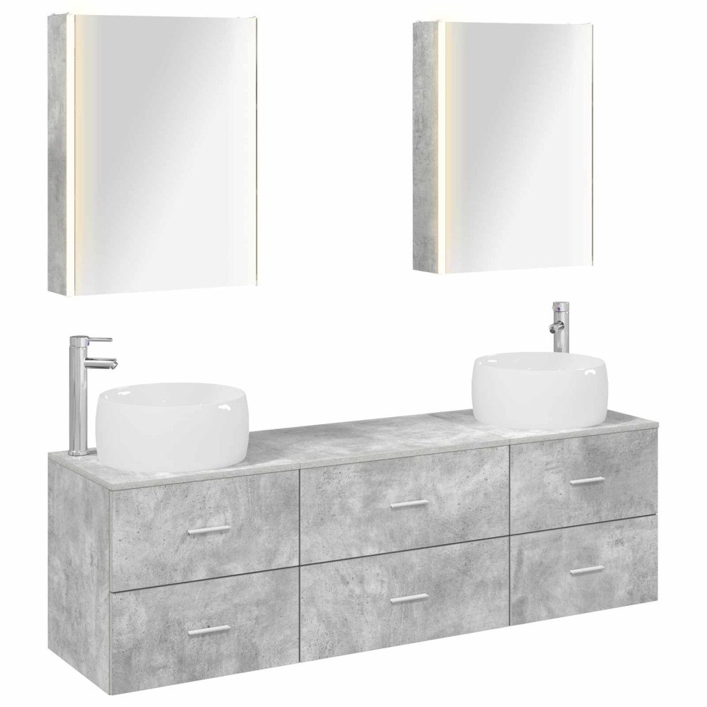 vidaXL Badrumsmöbelset 5 pcs Betonggrå Konstruerat trä och glas
