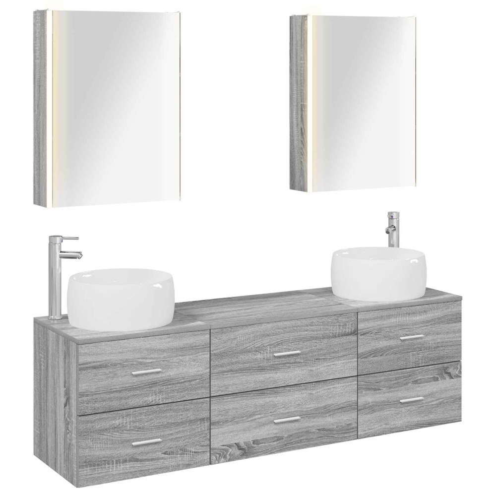 vidaXL Badrumsmöbelset 5 pcs Grå Sonoma Konstruerat trä och glas