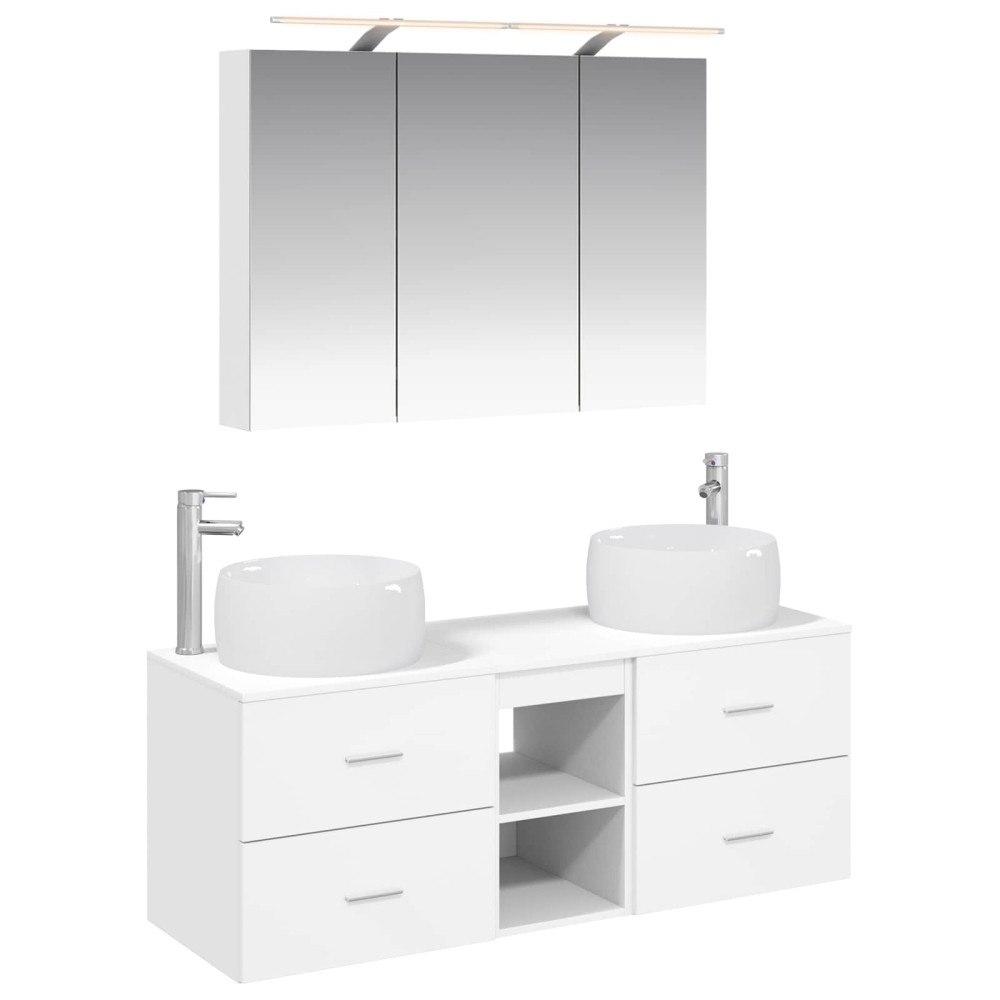 vidaXL Badrumsmöbelset 4 pcs Vit Konstruerat trä och glas