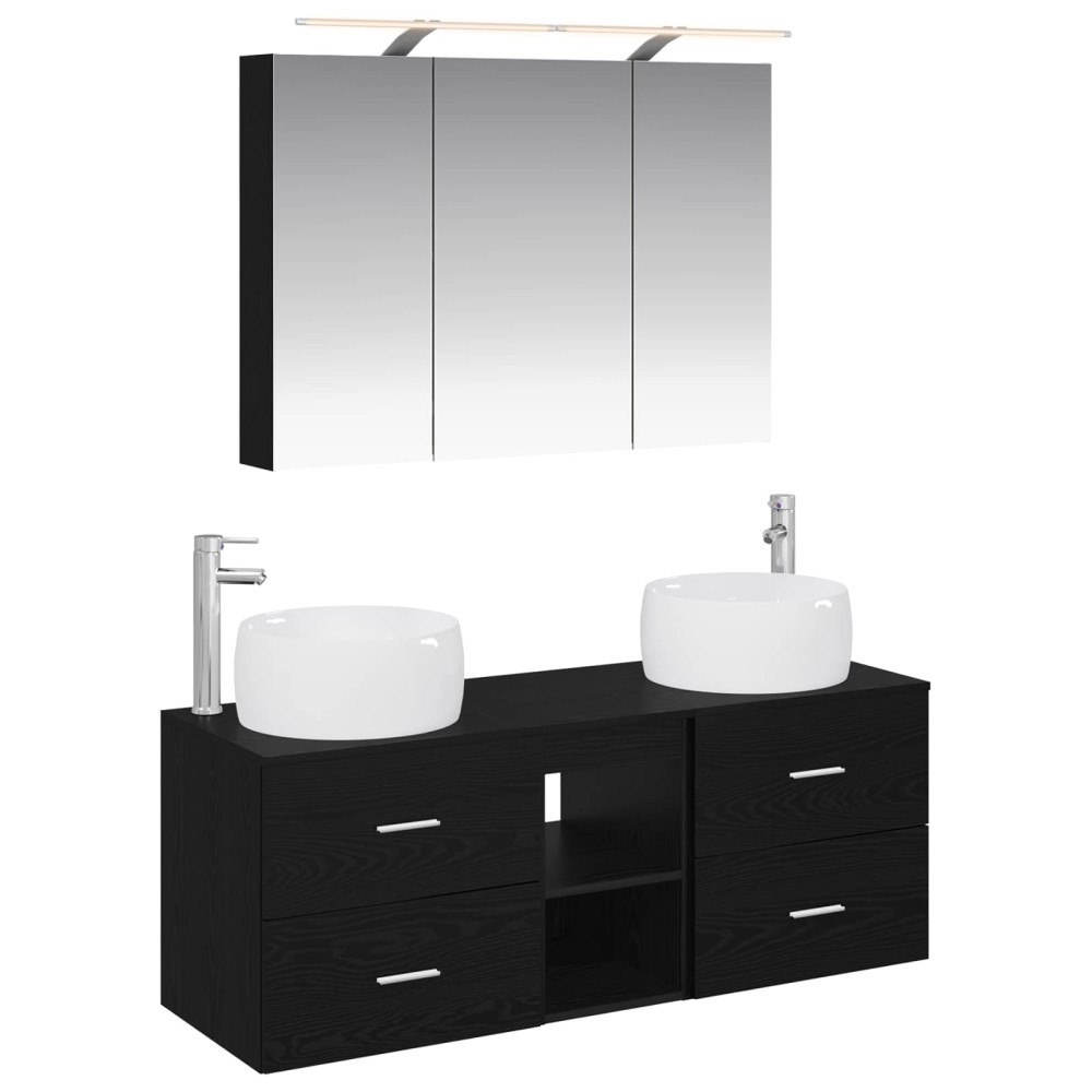 vidaXL Badrumsmöbelset 4 pcs Svart ek Konstruerat trä och glas