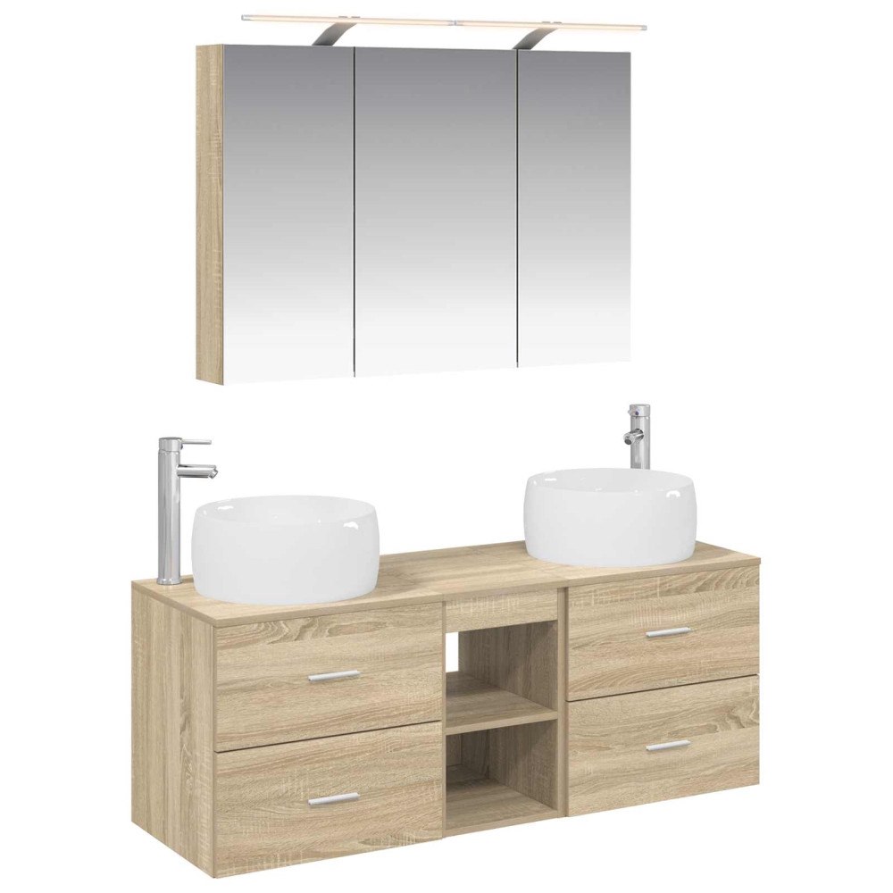vidaXL Badrumsmöbelset 4 pcs Sonoma-ek Konstruerat trä och glas