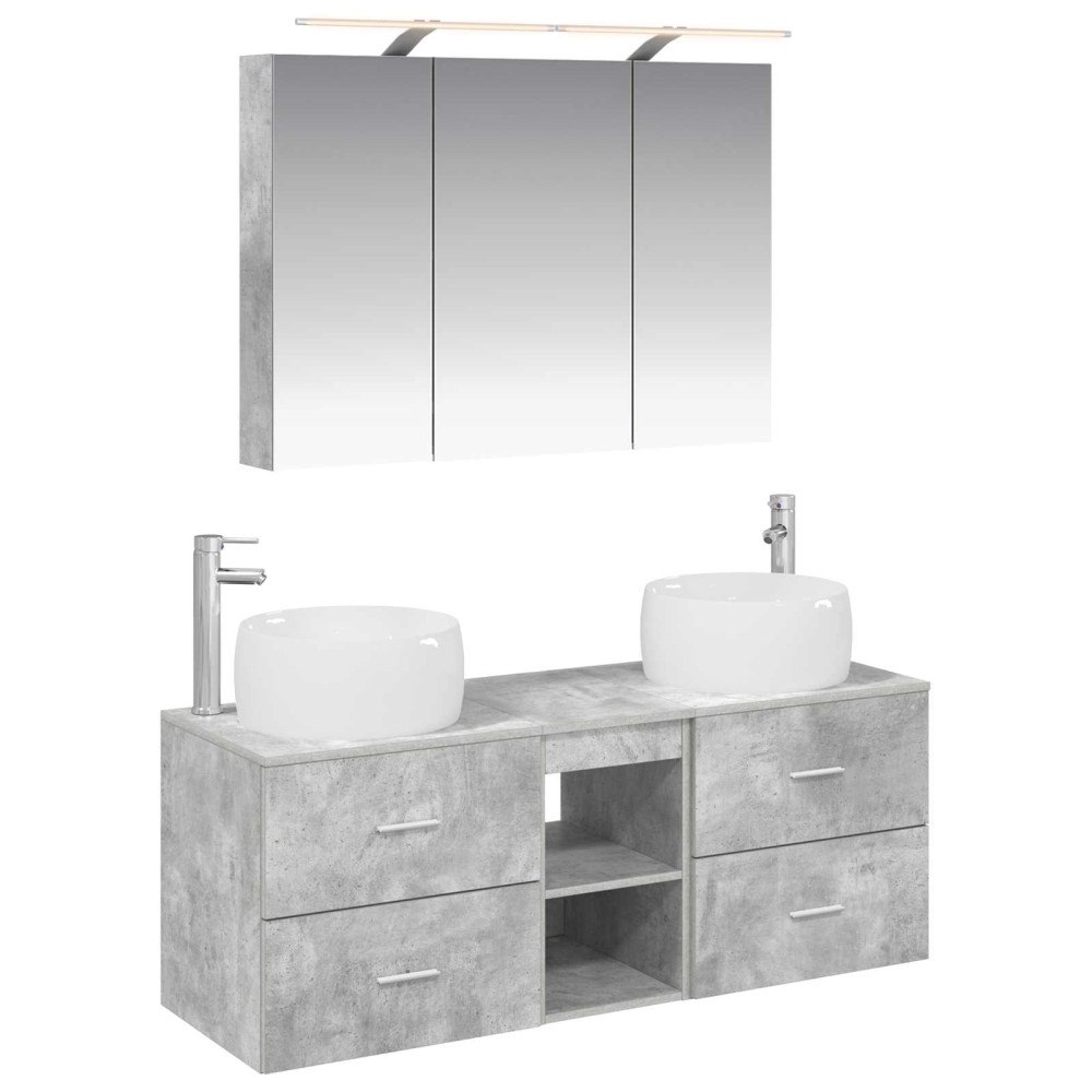 vidaXL Badrumsmöbelset 4 pcs Betonggrå Konstruerat trä och glas