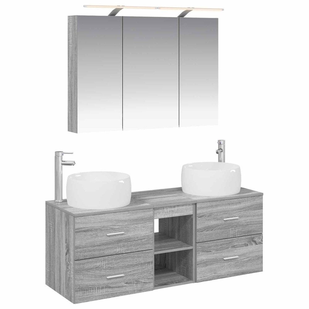 vidaXL Badrumsmöbelset 4 pcs Grå Sonoma Konstruerat trä och glas