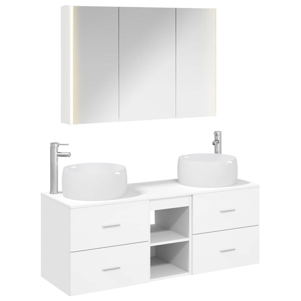 vidaXL Badrumsmöbelset 4 pcs Vit Konstruerat trä och glas