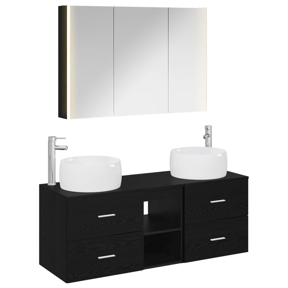 vidaXL Badrumsmöbelset 4 pcs Svart ek Konstruerat trä och glas