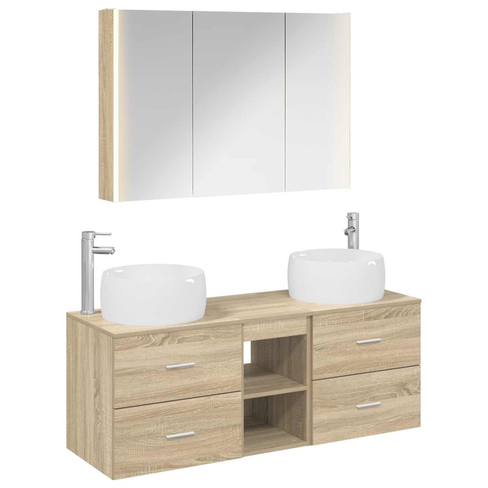 vidaXL Badrumsmöbelset 4 pcs Sonoma-ek Konstruerat trä och glas