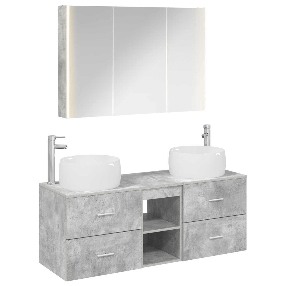 vidaXL Badrumsmöbelset 4 pcs Betonggrå Konstruerat trä och glas