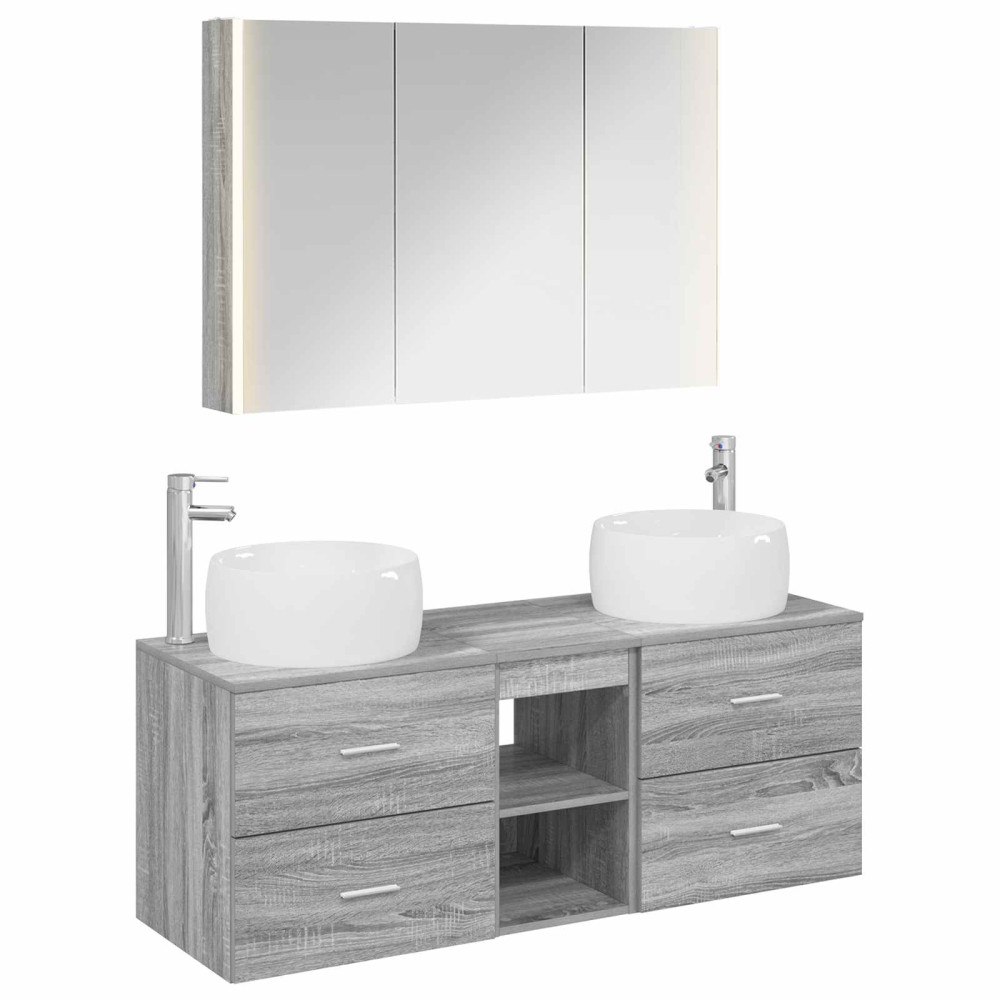vidaXL Badrumsmöbelset 4 pcs Grå Sonoma Konstruerat trä och glas