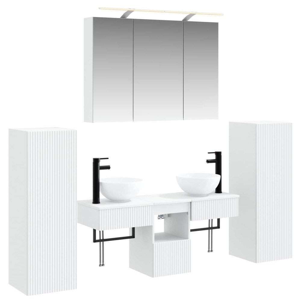 vidaXL Badrumsmöbelset Väggmonterad 6 pcs Vit Konstruerat trä och glas