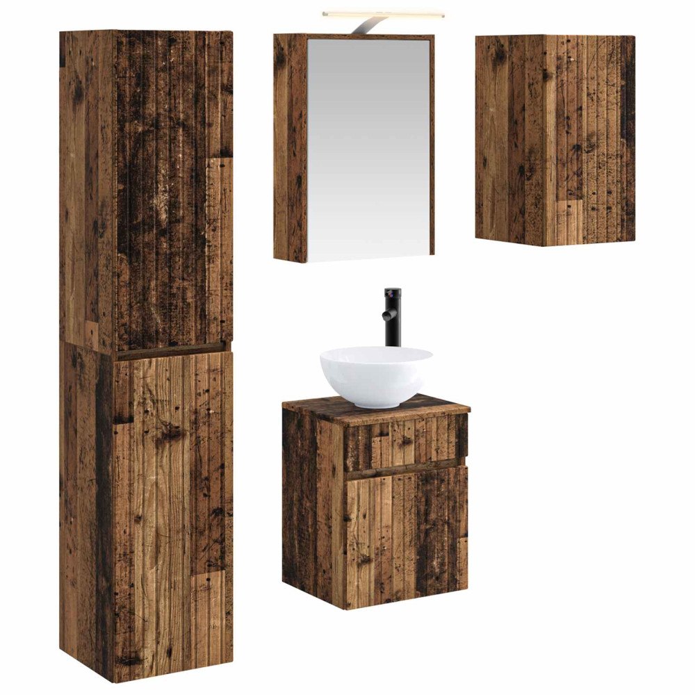 vidaXL Badrumsskåpsset 5 pcs Gammalt trä 43 x 16 x 62,5 cm
