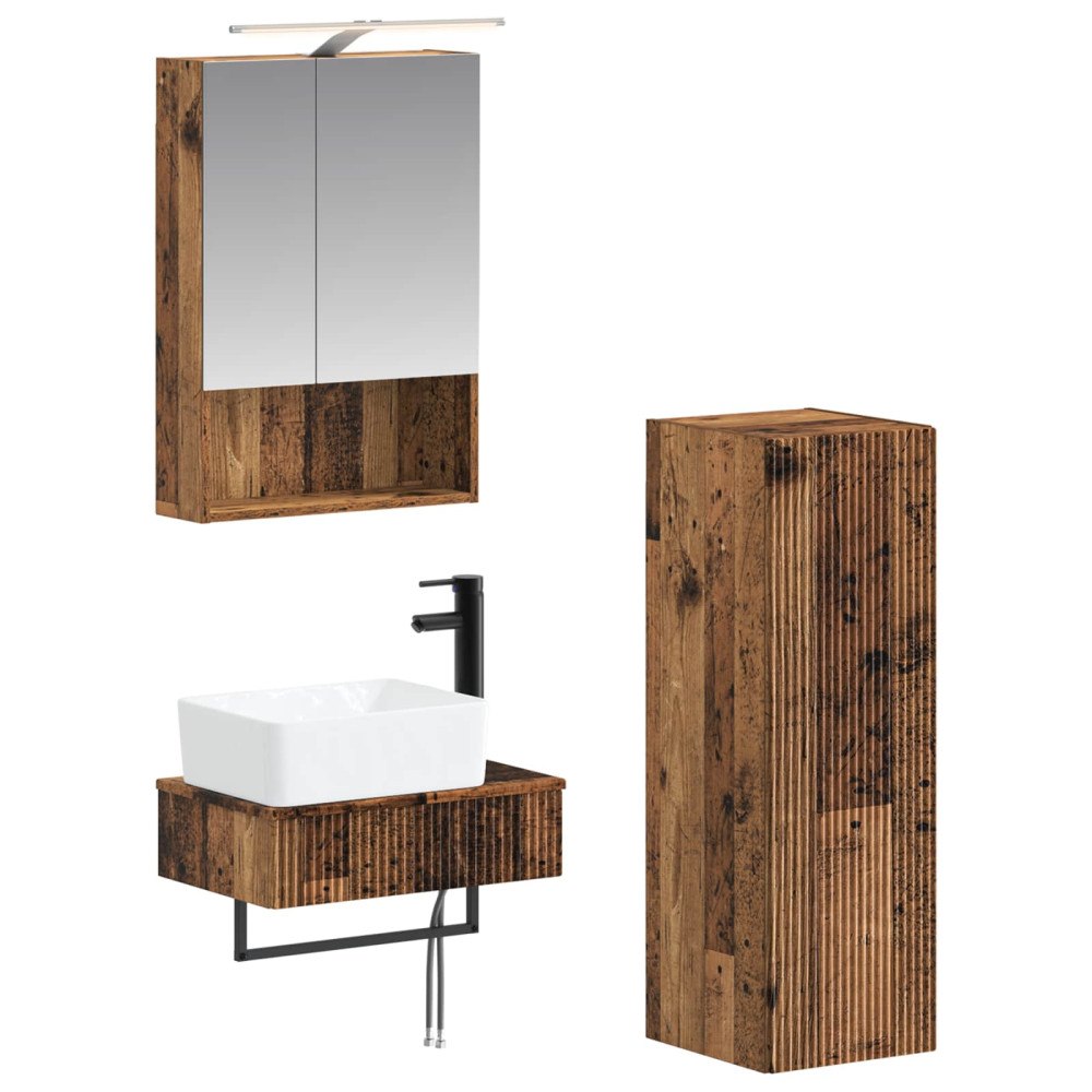 vidaXL Badrumsskåpsset 4 pcs Gammalt trä 50 x 14,5 x 70 cm