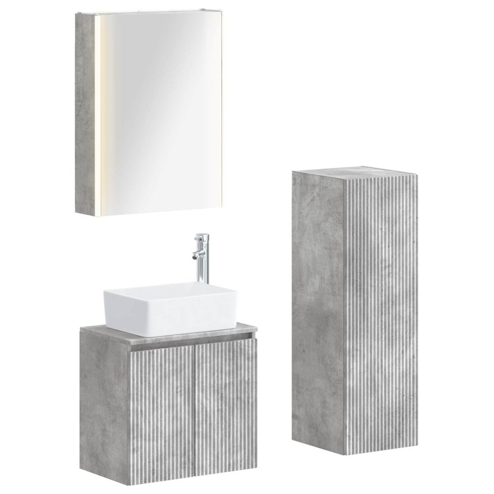 vidaXL Badrumsmöbelset 4 pcs Betonggrå Konstruerat trä och glas