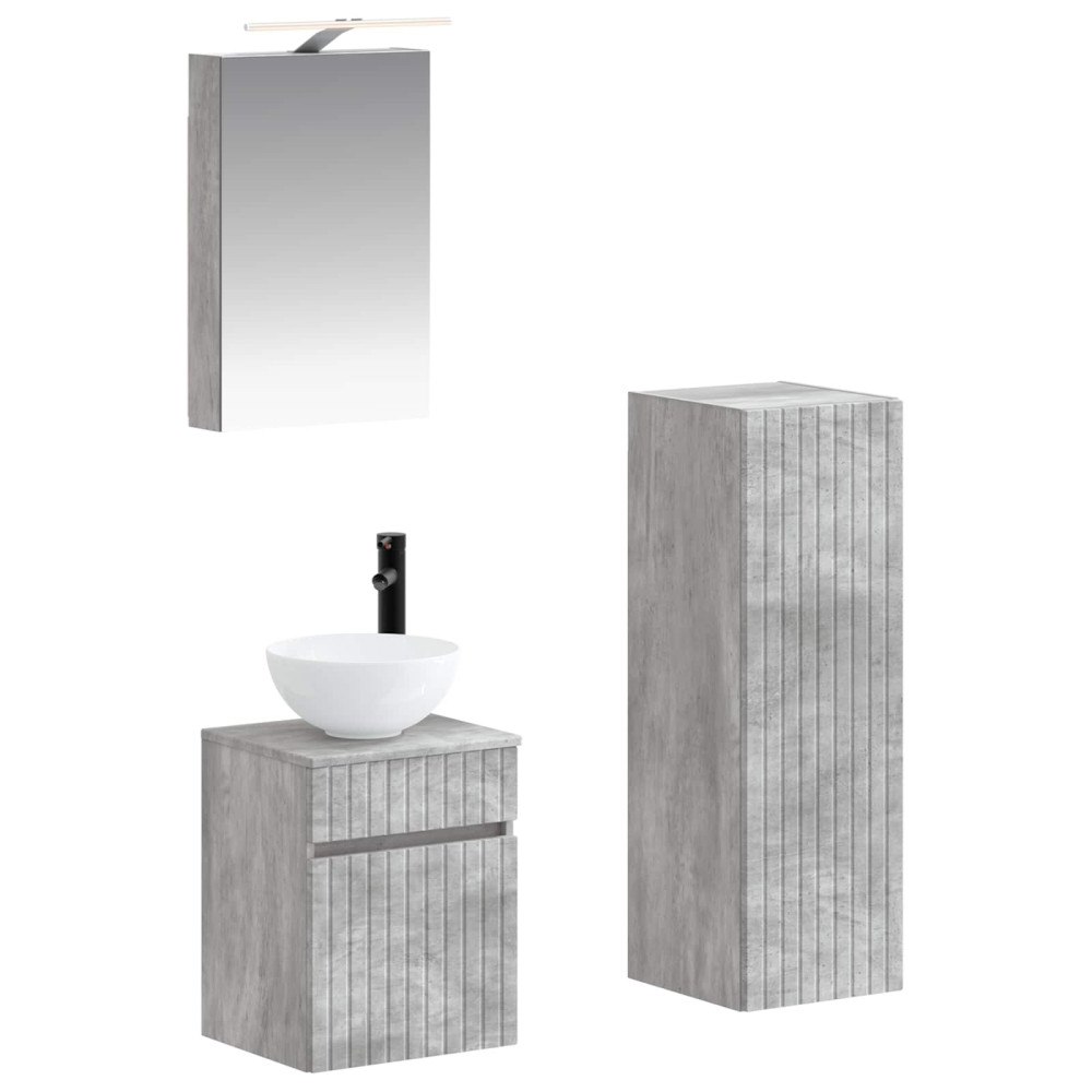 vidaXL Badrumsmöbelset 4 pcs Betonggrå Konstruerat trä och glas