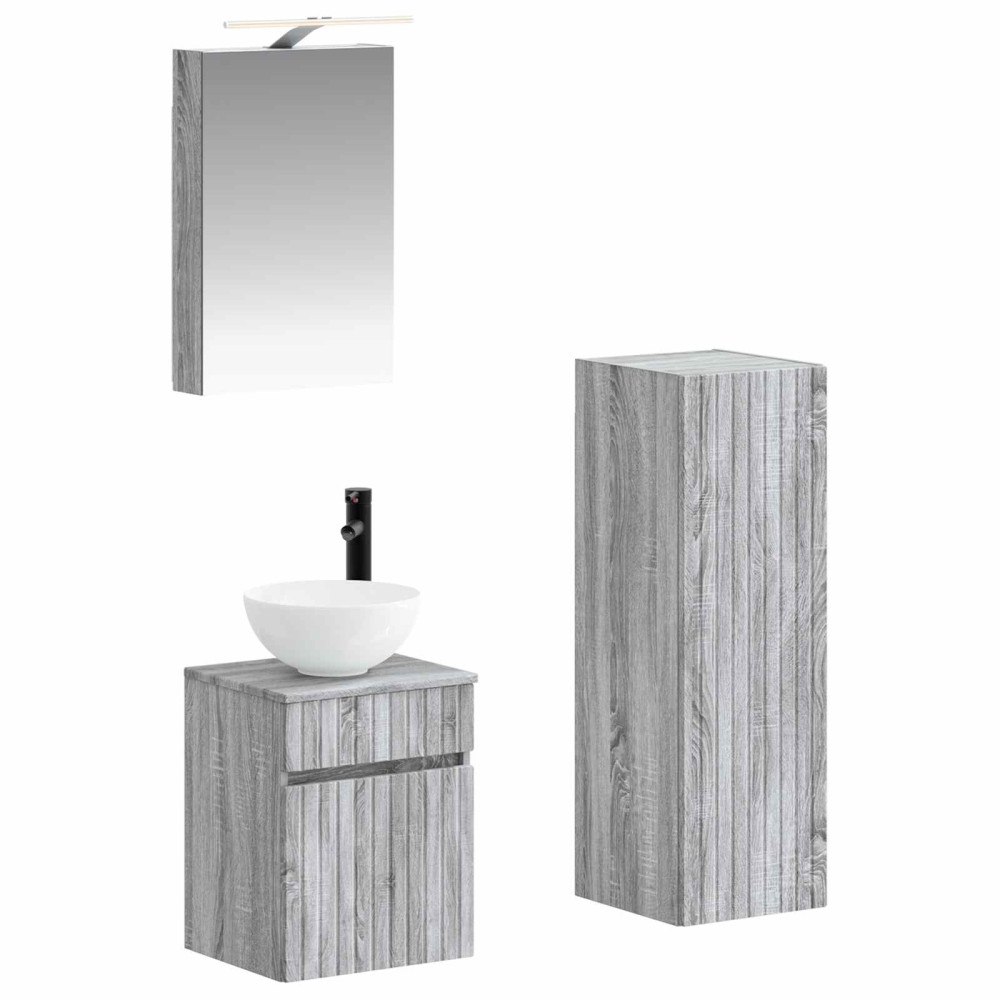 vidaXL Badrumsmöbelset 4 pcs Grå Sonoma Konstruerat trä och glas