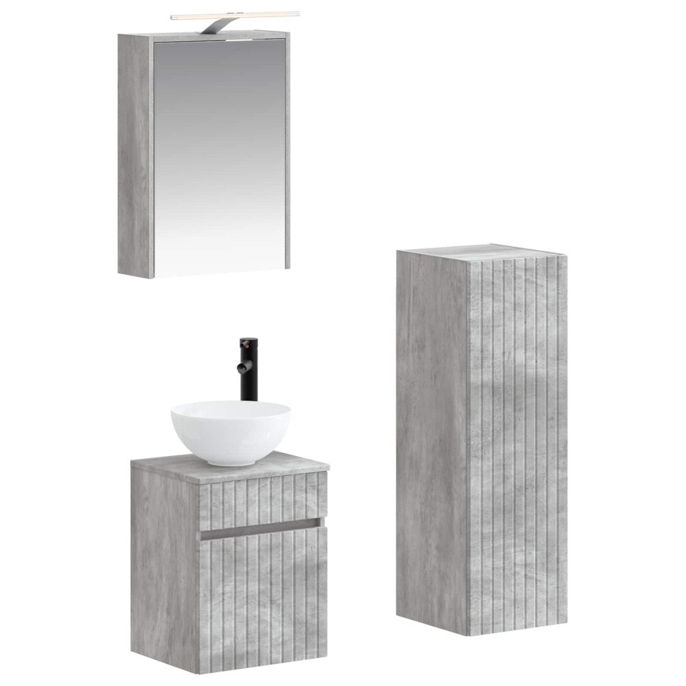 vidaXL Badrumsmöbelset 4 pcs Betonggrå Konstruerat trä och glas