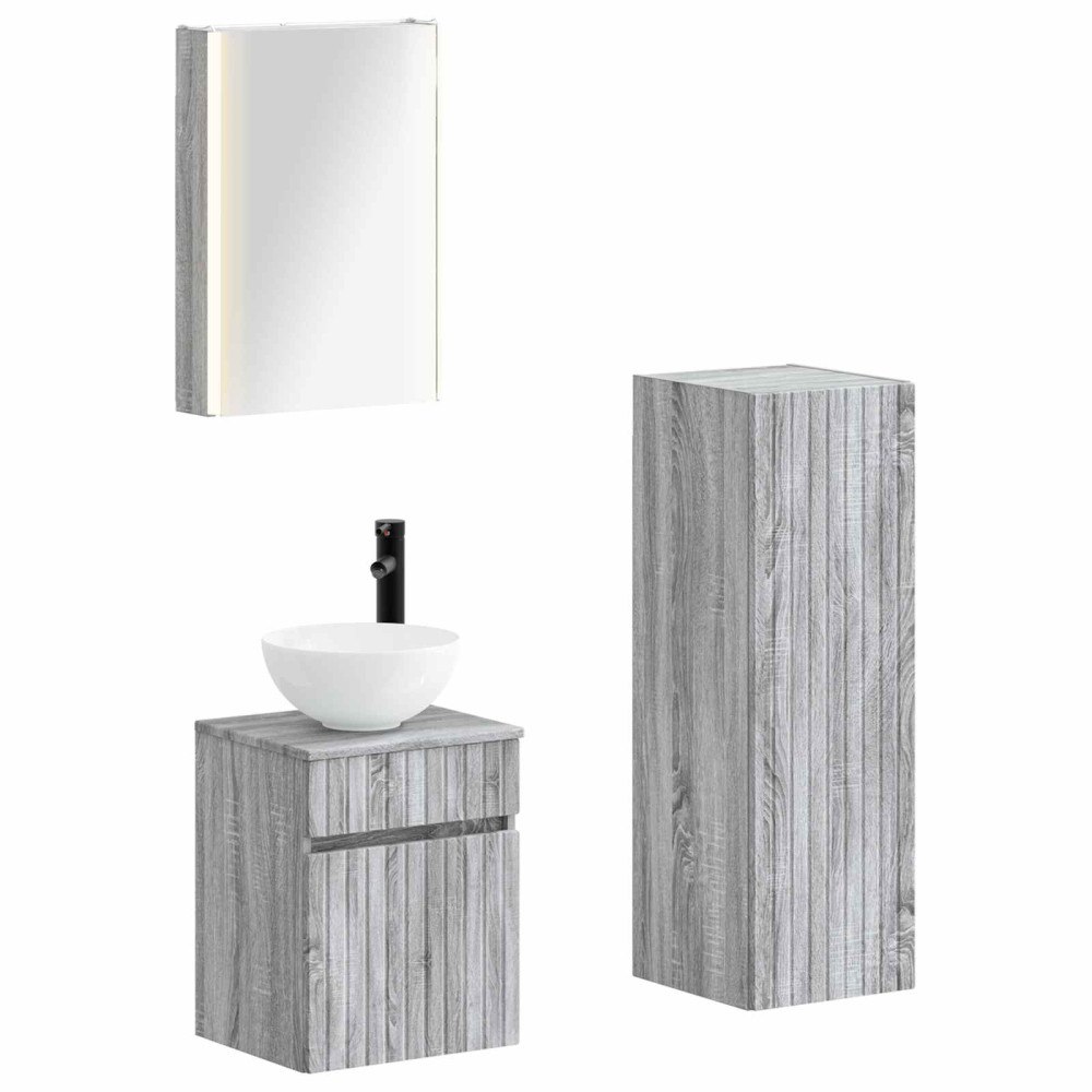 vidaXL Badrumsmöbelset 4 pcs Grå Sonoma Konstruerat trä och glas