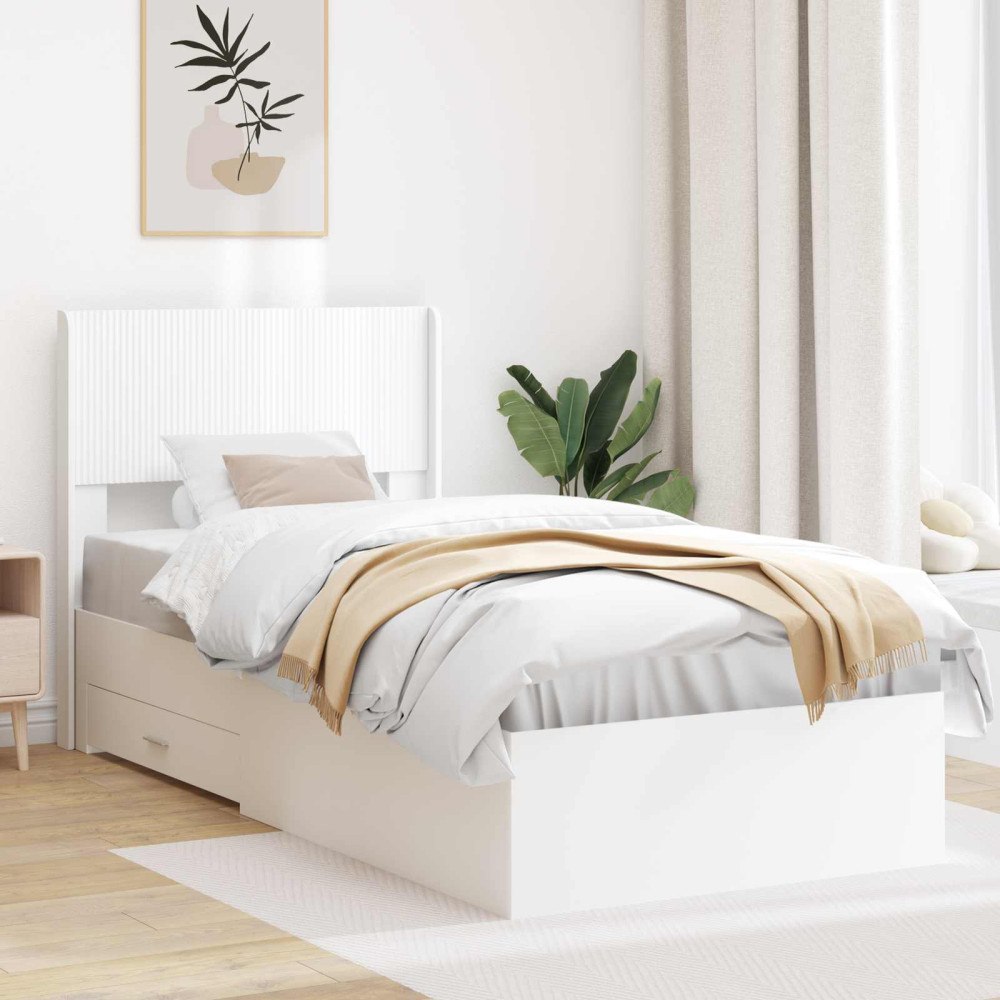 vidaXL Sängram med förvaring och huvudgavel Vit 90 x 190 cm