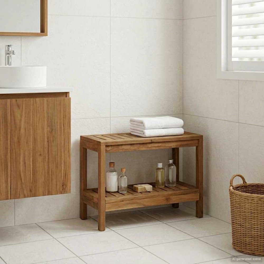 vidaXL Badrums sidobord Naturlig 60 x 30 x 45 cm Massivt teakträ