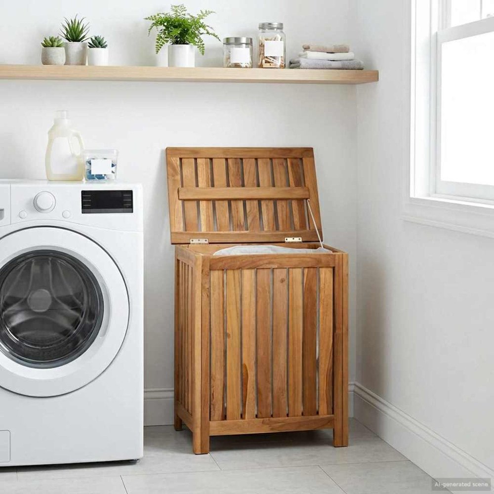vidaXL Tvättkorg Naturlig 50 x 35 x 60 cm Massivt teakträ