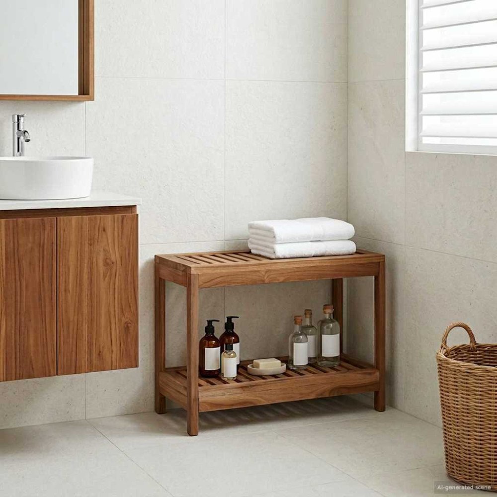 vidaXL Badrum Sidobord Naturlig 60 x 30 x 45 cm Massivt teakträ