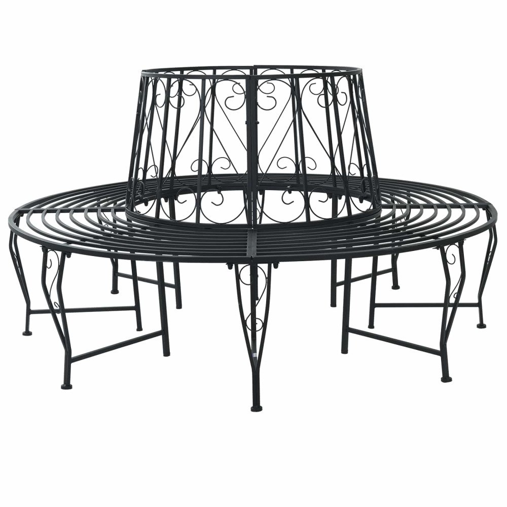 vidaXL Trädbänk Ø 160 x 89 cm Stål Svart Rund