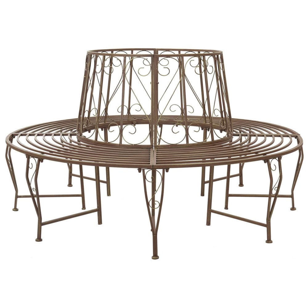 vidaXL Trädbänk 8-Antal sittplatser Ø 160 x 89 cm Stål Antik Brun Rund