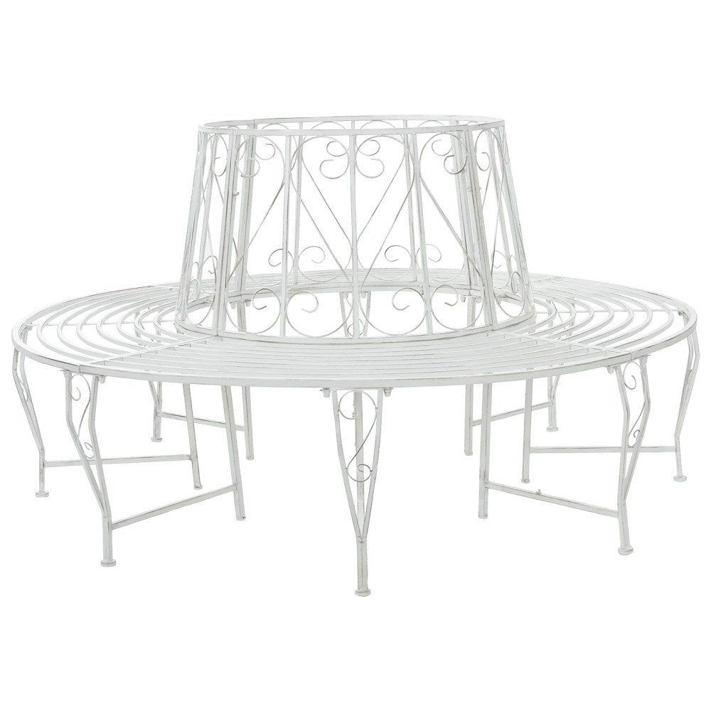 vidaXL Trädbänk 8-Antal sittplatser Ø 160 x 89 cm Stål Antik vit Rund