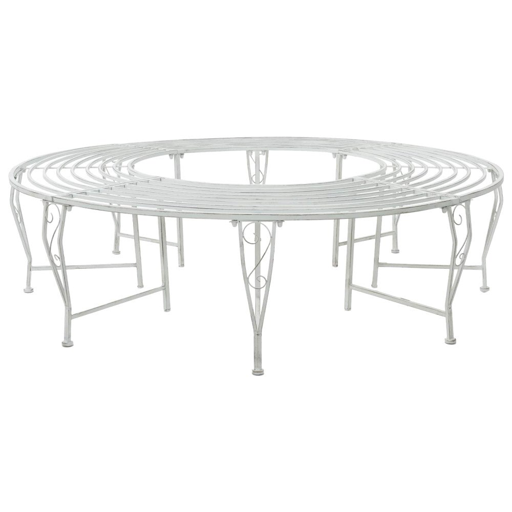 vidaXL Trädbänk 8-Antal sittplatser Ø 160 x 44 cm Stål Antik vit Rund