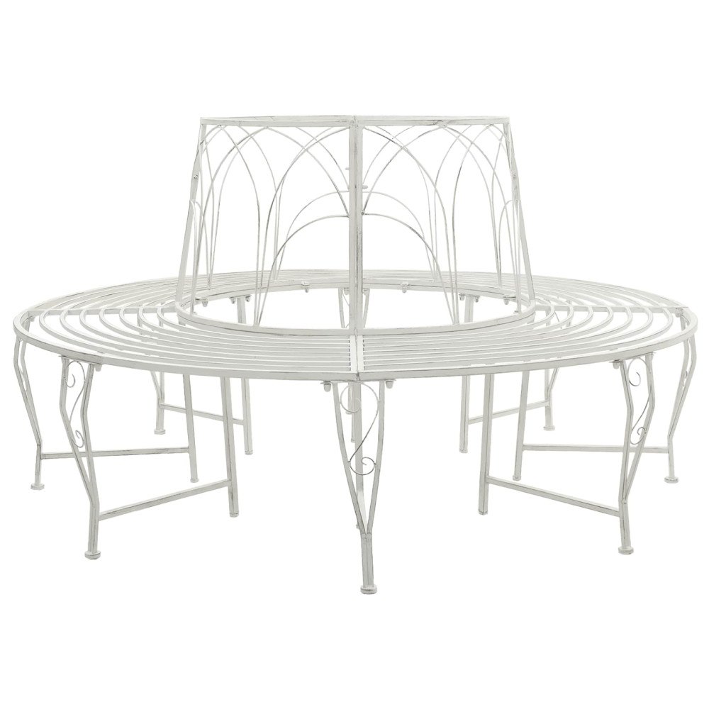 vidaXL Trädbänk 8-Antal sittplatser Ø 160 x 89 cm Stål Antik vit Rund