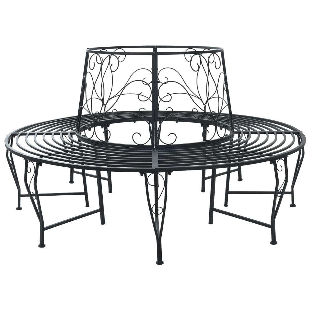 vidaXL Trädbänk 8-Antal sittplatser Ø 160 x 89 cm Stål Svart Rund