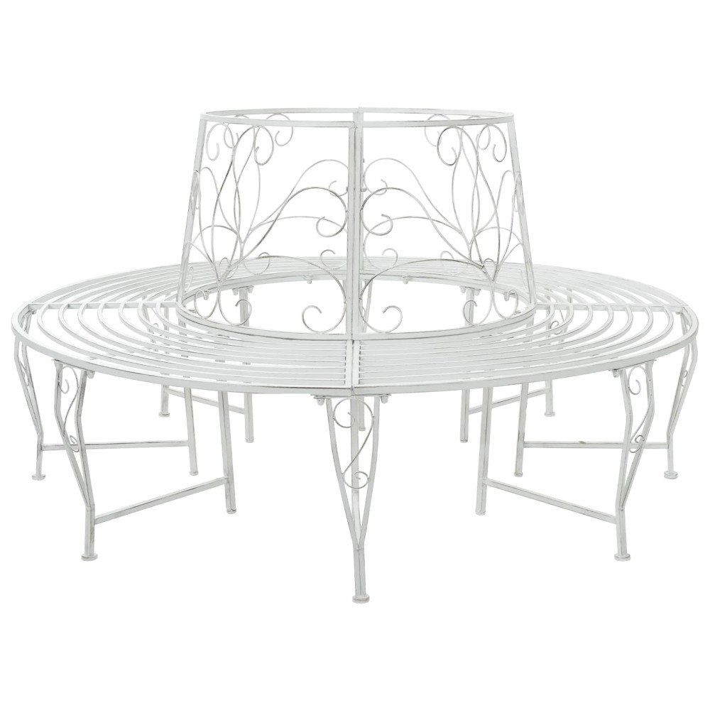 vidaXL Trädbänk 8-Antal sittplatser Ø 160 x 89 cm Stål Antik vit Rund