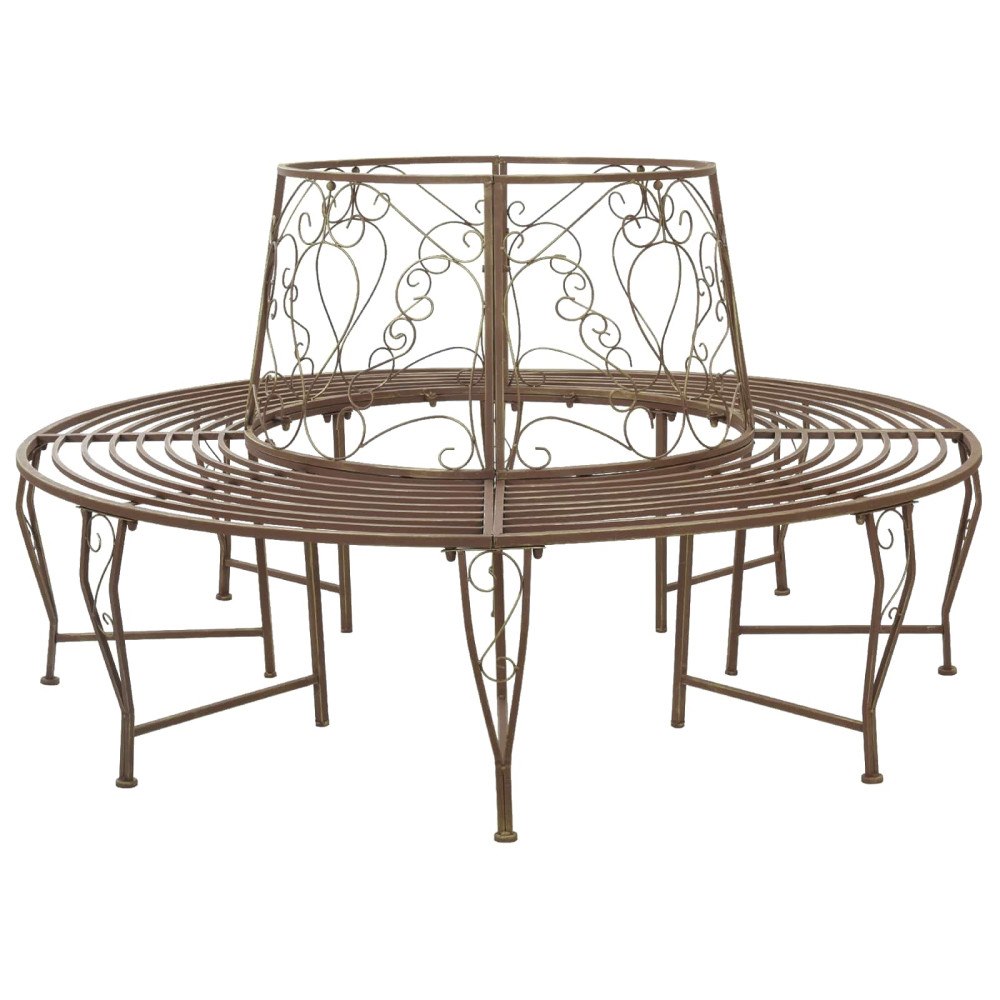 vidaXL Trädbänk 8-Antal sittplatser Ø 160 x 89 cm Stål Antikbrun Rund