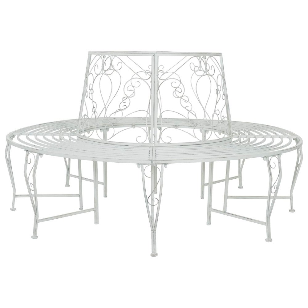 vidaXL Trädbänk 8-Antal sittplatser Ø 160 x 89 cm Stål Antik vit Rund