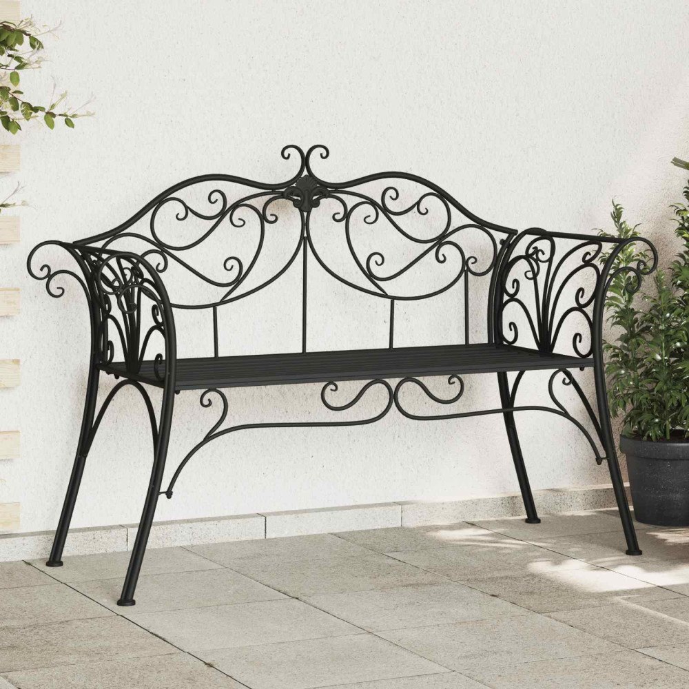 vidaXL Trädgårdsbänk 2-Antal sittplatser 130 x 47 x 90 cm Stål Svart