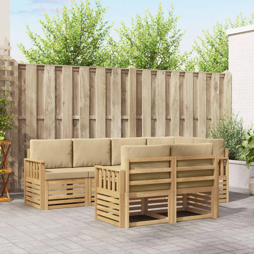 vidaXL Utomhussoffset 7 pcs Vit och Beige 247 x 128,5 x 73 cm