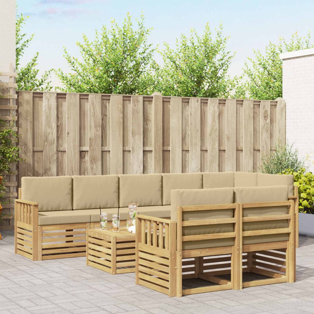 vidaXL Utomhussoffset 8 pcs Vit och Beige 59 x 59 x 37 cm Polyester