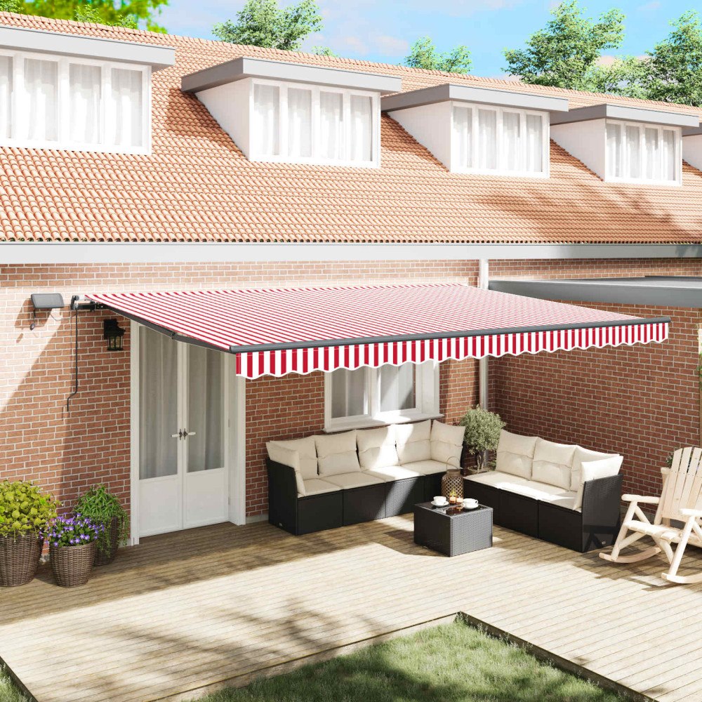 vidaXL Utdragbar markis Röd och Vit 500 × 350 cm Duk och Aluminium