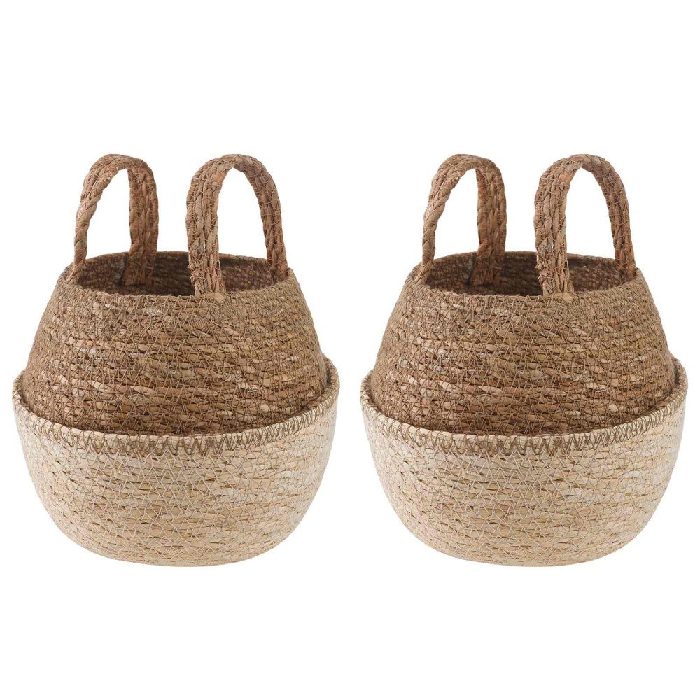 vidaXL Kruka med handtag 2 pcs Vit Ø 22 x 20 cm 100% Sjögräs