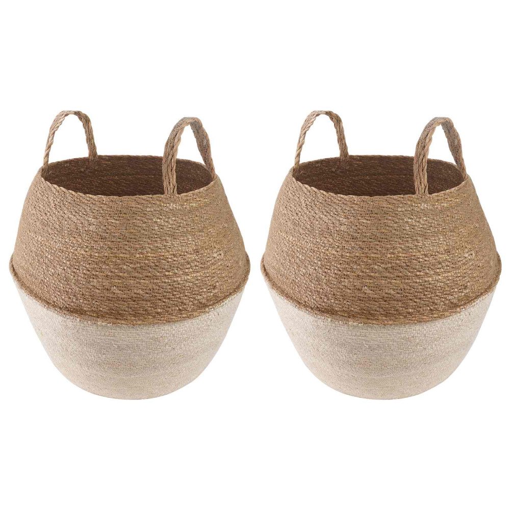 vidaXL Kruka med handtag 2 pcs Vit Ø 32 x 32 cm 100% Sjögräs