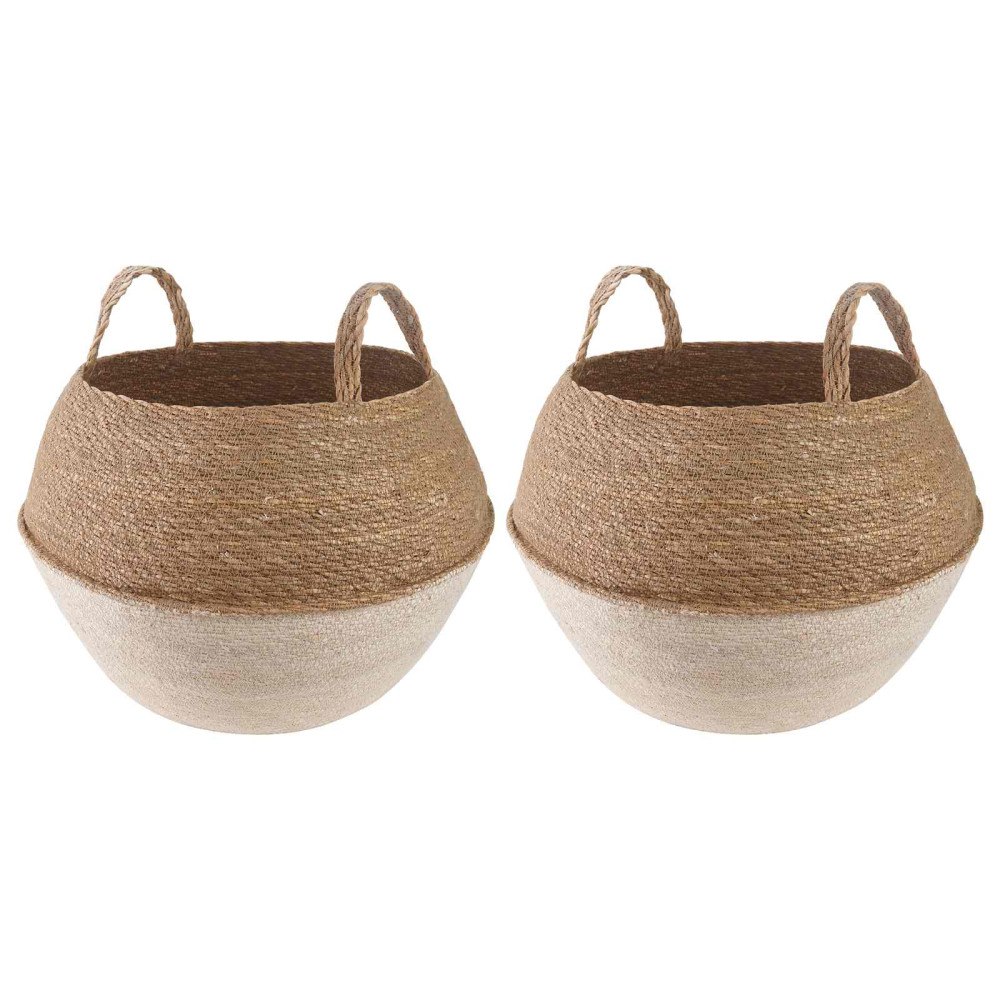 vidaXL Kruka med handtag 2 pcs Vit Ø 45 x 36 cm 100% Sjögräs