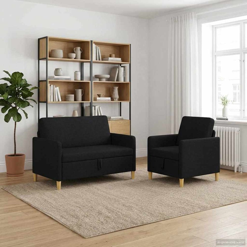 vidaXL Soffgrupp med förvaring 2 pcs Svart Polyester