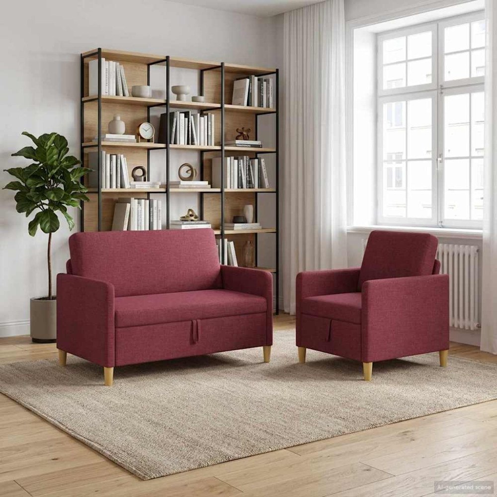 vidaXL Soffgrupp med förvaring 2 pcs Vinröd Polyester