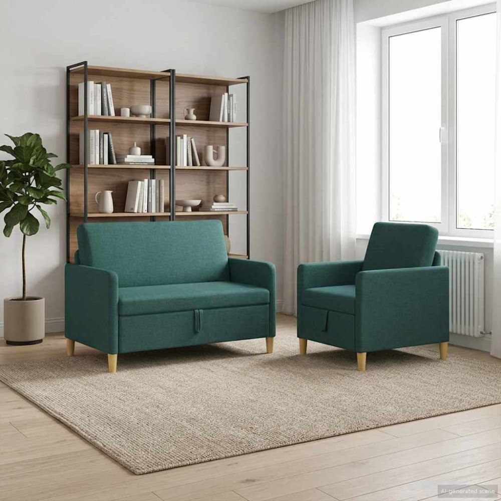 vidaXL Soffgrupp med förvaring 2 pcs Mörkgrön Polyester