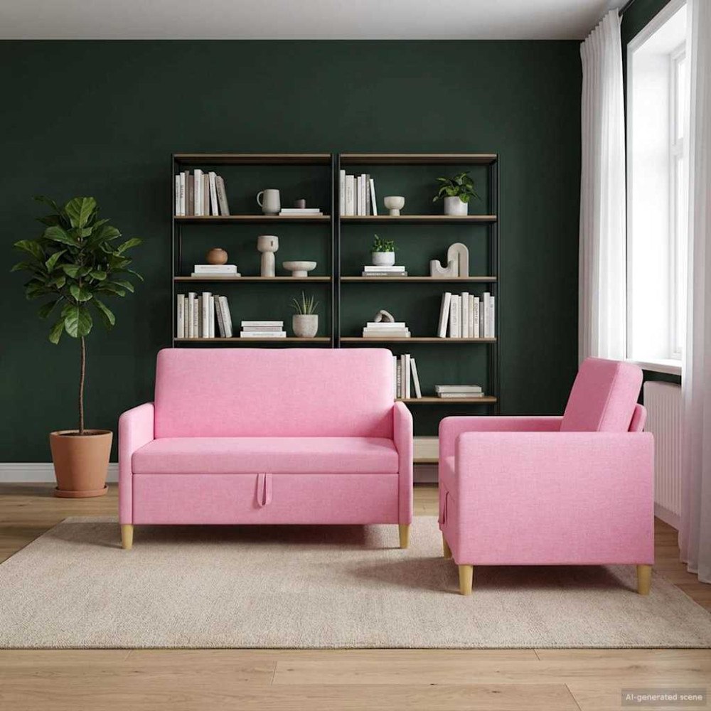 vidaXL Soffgrupp med förvaring 2 pcs Rosa Polyester