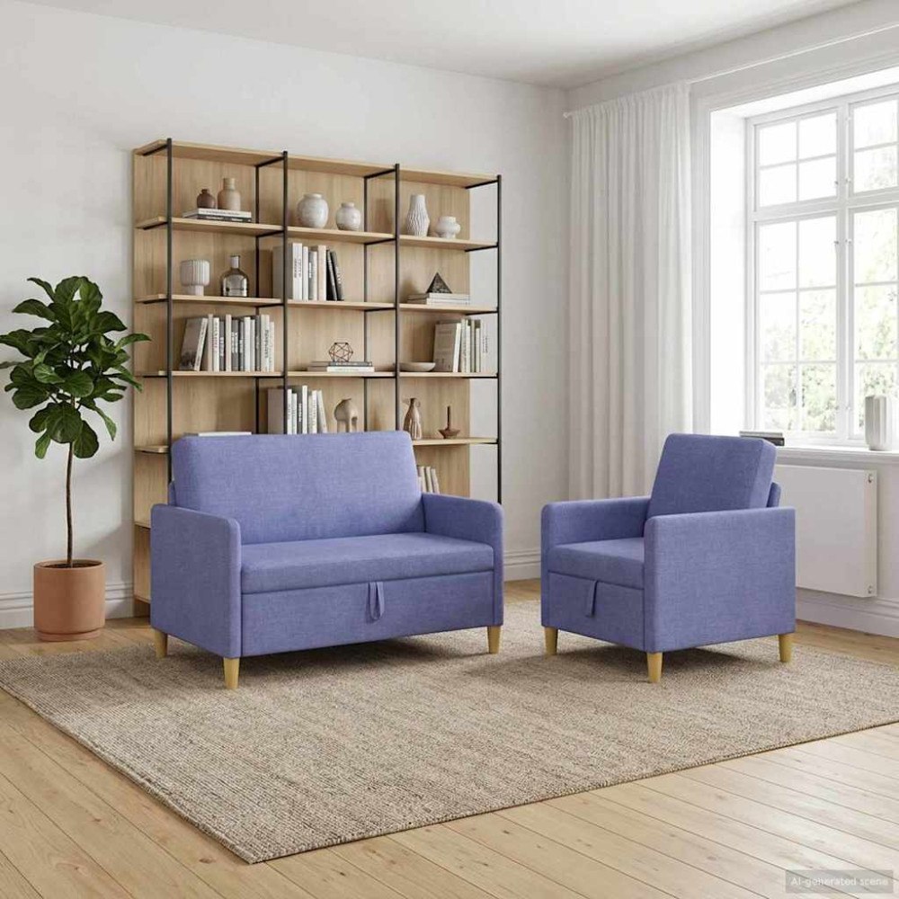 vidaXL Soffgrupp med förvaring 2 pcs Jeansblå Polyester