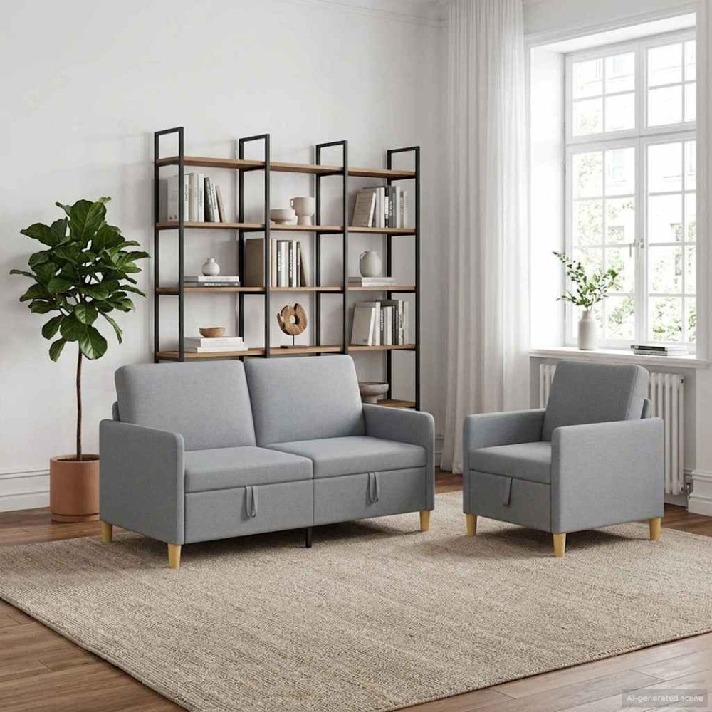 vidaXL Soffgrupp med förvaring 2 pcs Ljusgrå Polyester