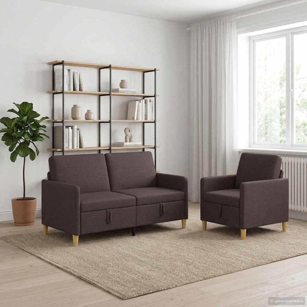 vidaXL Soffgrupp med förvaring 2 pcs Mörkbrun Polyester