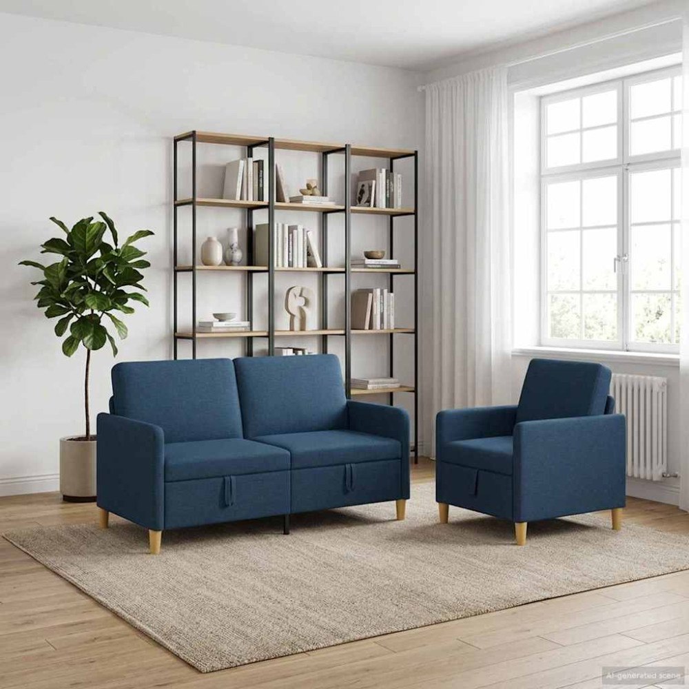 vidaXL Soffgrupp med förvaring 2 pcs Blå Polyester